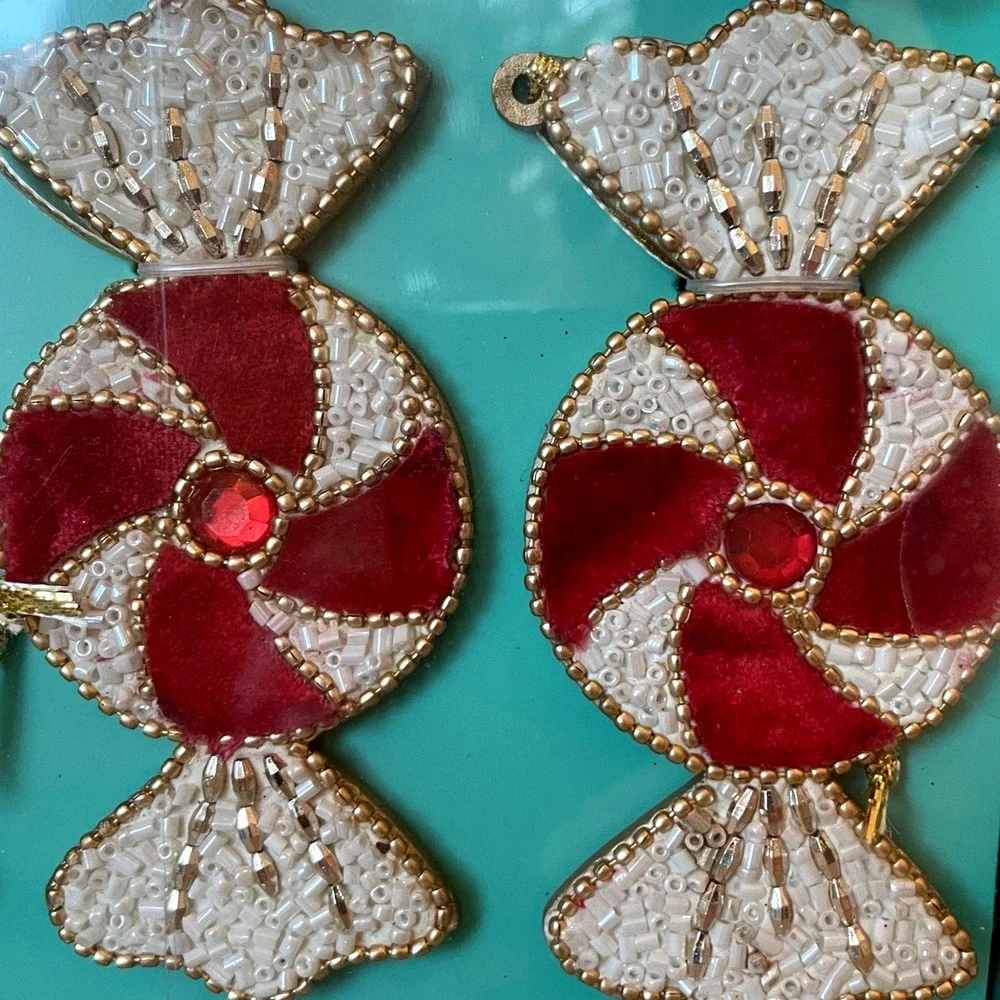 Jingles & Joy 9 Glass Beaded Red White Peppermint Candy Christmas Ornaments 4.5